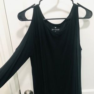 Black long sleeve, cold shoulder top.
